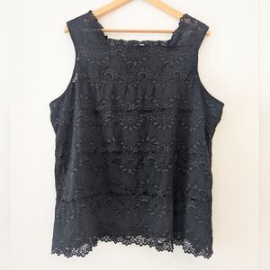 Penningtons 3X Black Floral Lace Top Romantic Whimsigoth Elegant Sexy Plus Size